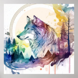 Poster Wolf Portrait Animal Peinture Faune En Plein Air