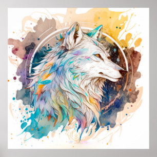 Poster Wolf Portrait Animal Peinture Faune En Plein Air