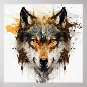 Poster Wolf Portrait Animal Peinture Faune En Plein Air
