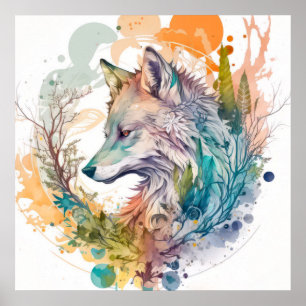 Poster Wolf Portrait Animal Peinture Faune En Plein Air