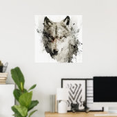 Poster Wolf Portrait Animal Peinture Forêt faunique (Bureau à domicile)