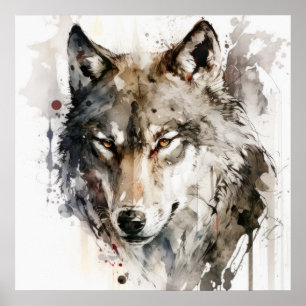 Poster Wolf Portrait Animal Peinture Forêt faunique