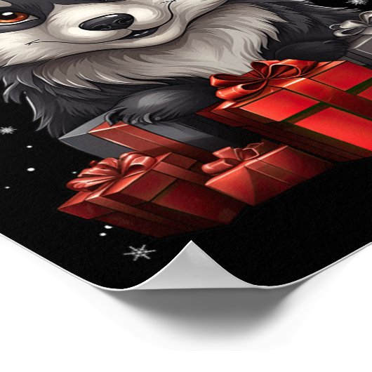 Poster Wolf Santa Claus Casquette Noël Neige Noël Noël No (Coin)