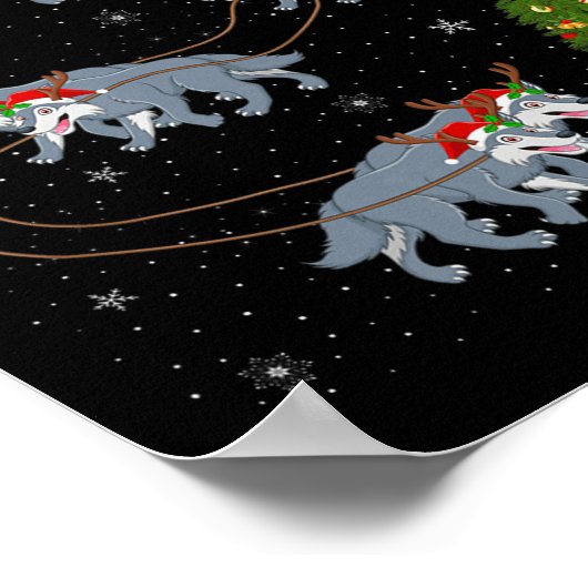 Poster Wolf Santa Sleigh Flying Funny Magical Christmas P (Coin)