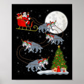 Poster Wolf Santa Sleigh Flying Funny Magical Christmas P (Devant)