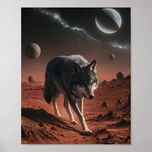 Poster Wolf sur l'espace de la planète Alien (Devant)