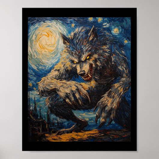 Poster Wolf Werewolf - Van Gogh Style - Starry Nig (Devant)