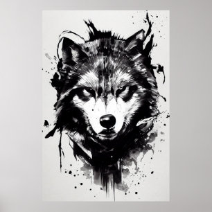 Poster Wolf Wild Nature Free Spirit Art Brush Peinture