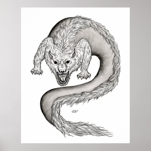 Poster Wolfdragon black and white design (Devant)
