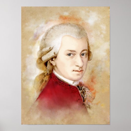 Poster Wolfgang Amadeus Mozart Portrait im Aquarell Style (Devant)