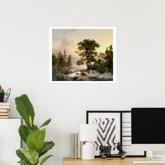 Poster Wolves in a Winter Landscape (oil on panel) (Bureau à domicile)