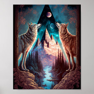 Poster Wolves Mountain Visionary Imaginaire Art