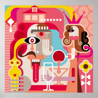 Poster Woman and man illustration. Modern fine art. art,a