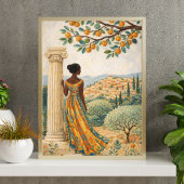 Poster Woman by Column with Citrus Tree Illustration