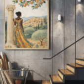 Poster Woman by Column with Citrus Tree Illustration