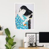 Poster Woman Combing Her Hair, Goyō Hashiguchi (Bureau à domicile)