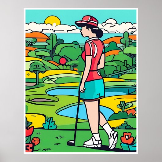 Poster Woman Golfer- Golf Art Imprimer (Devant)
