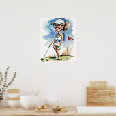 Poster Woman Golfer - Golf Art Imprimer (Cuisine)