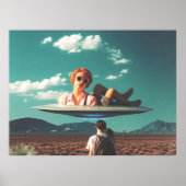 Poster Woman Relaxing on UFO in Desert (Devant)