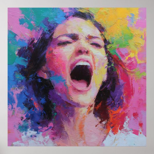 Poster Woman Shouting Abstract Colors Expressive Acrylic  (Devant)
