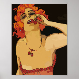 Poster Woman with Cherries, Vintage