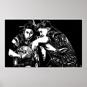 Poster Woman's Rugby - Woodblock Art Print