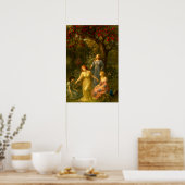 Poster Women, Butterflies & Peacock In Garden (Cuisine)