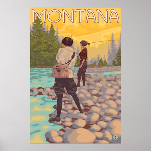 Poster Women Fly Fishing - Montana (Devant)