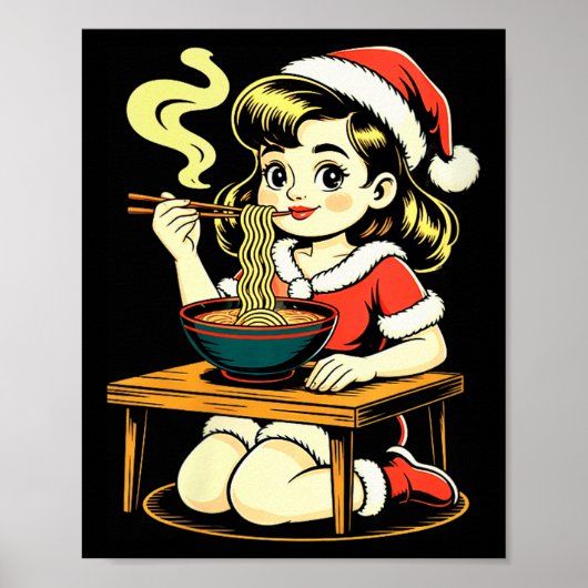 Poster Womens Anime Ramen Xmas Kawaii Santa Girl Eating J (Devant)