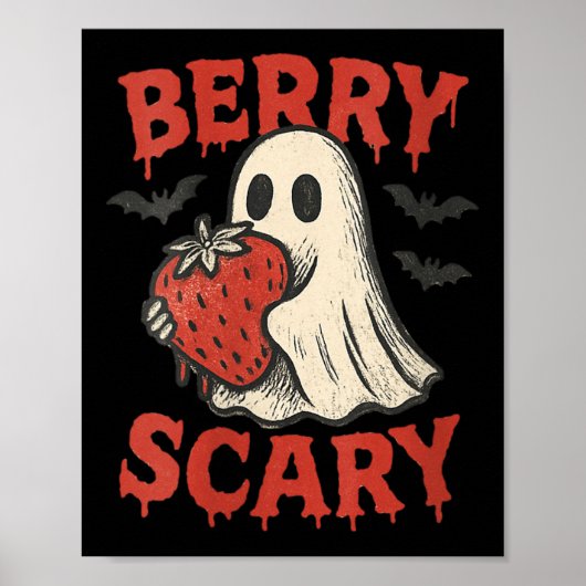 Poster Womens Berry Y Cute Ghost Strawberry Halloween Pun (Devant)
