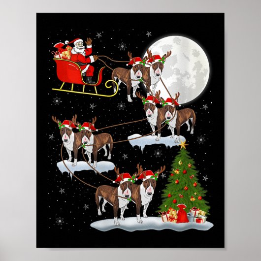 Poster Womens Bull Terrier Dog Santa Sleigh Flying Funny (Devant)