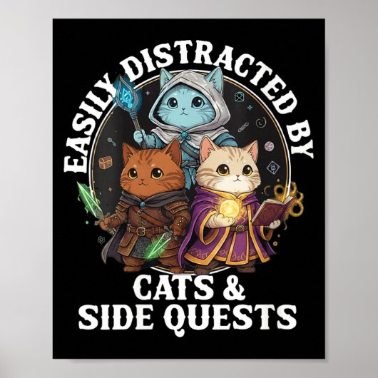 Poster Womens Cats Side Quest Distracted Tabletop Funny S (Devant)