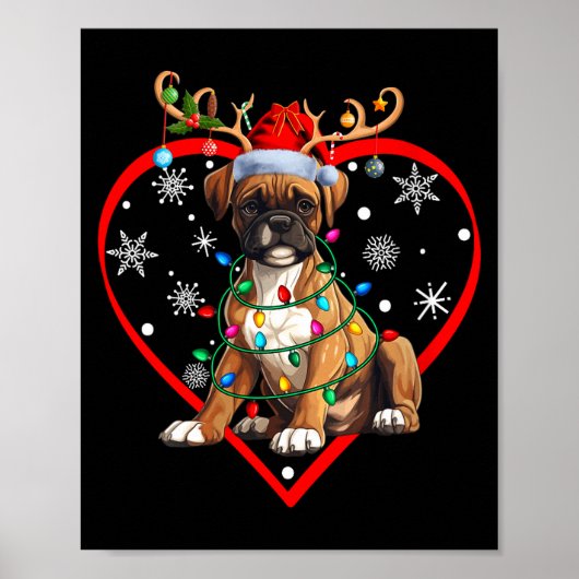 Poster Womens Christmas Reindeer Santa Love Boxer Lovers (Devant)
