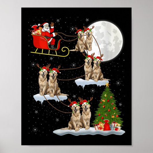 Poster Womens Golden Retriever Dog Santa Sleigh Flying Fu (Devant)