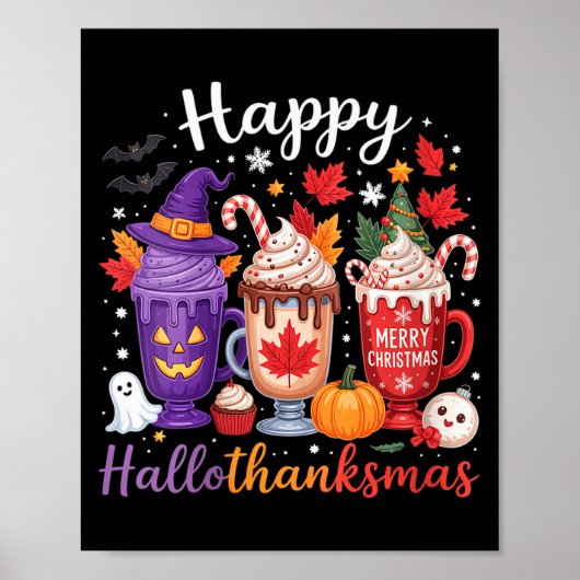 Poster Womens Happy Hallothanksmas Coffee Lover Halloween (Devant)