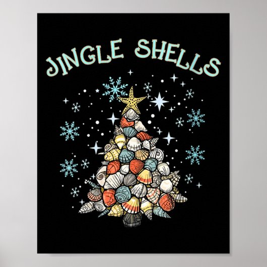Poster Womens Jingle Shells Christmas Tree Snowflakes Cel (Devant)