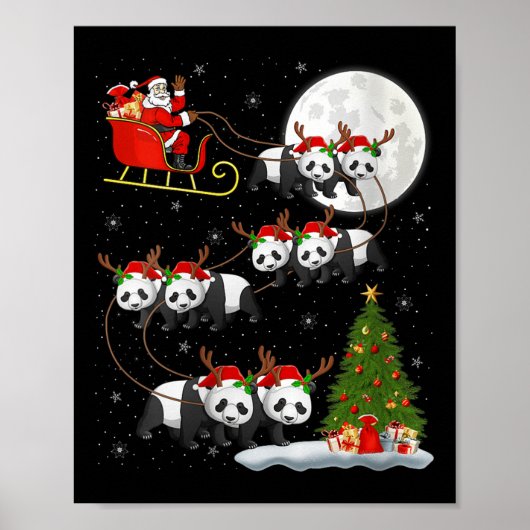 Poster Womens Panda Santa Sleigh Flying Funny Magical Chr (Devant)