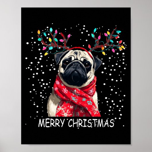 Poster Womens Pug Dog Xmas Santa Hat F Christma Long Slee (Devant)