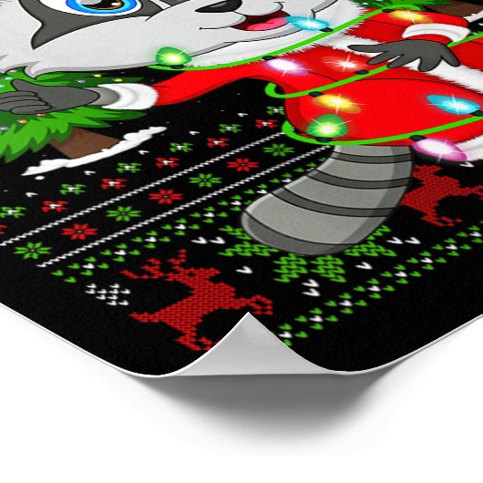 Poster Womens Raccoon Christmas Lights Santa Costume Ugly (Coin)