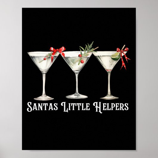 Poster Womens Retro Funny Santa's Little Helper Martini M (Devant)