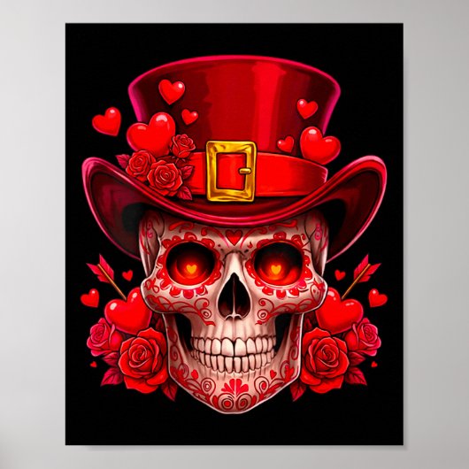Poster Women's Sugar Skull Valentine Cud Red Roses Couple (Devant)