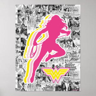 Poster Wonder Woman Silhouette Couché rose Jaune