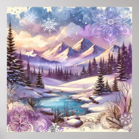 Poster Wonderland d'hiver Motifs de Nature Mountain Lake (Devant)