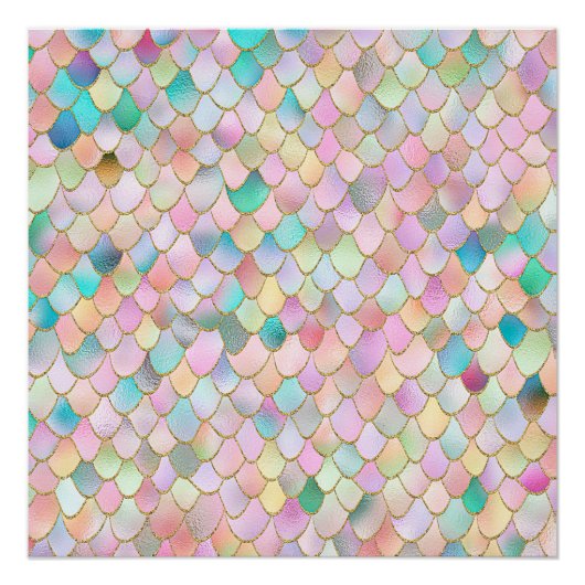 Poster Wonky Trendy Rainbow Girl Metal Mermaid Scales (Devant)