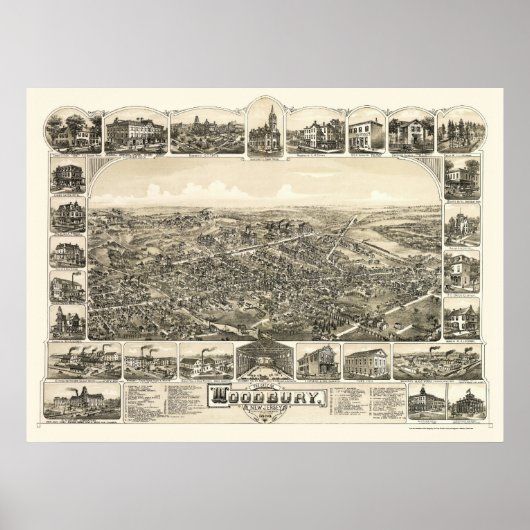 Poster Woodbury, NJ Carte panoramique - 1886 (Devant)