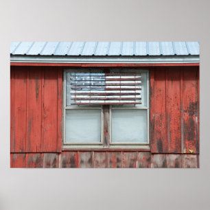 Poster Wooden American Flag on Red Barn in Vermont