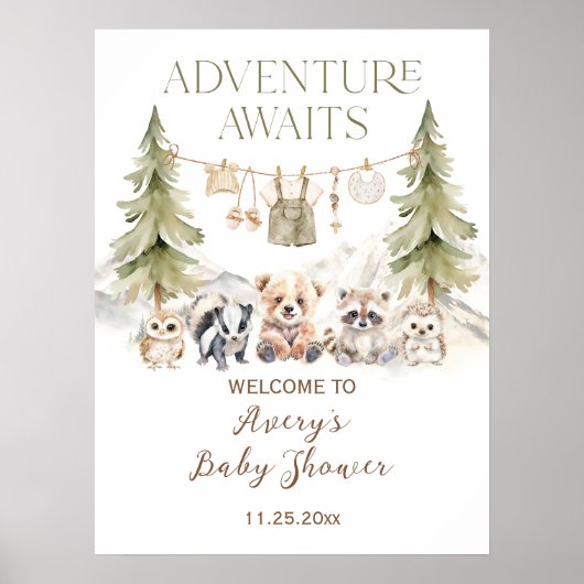 Poster Woodland Adventure Oh Boy Baby Shower (Devant)