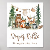 Poster Woodland Animals Baby Shower Diaper Raffle Sign (Devant)