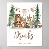 Poster Woodland Animals Baby Shower Drinks Sign (Devant)