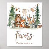 Poster Woodland Animals Baby Shower Favors Sign (Devant)